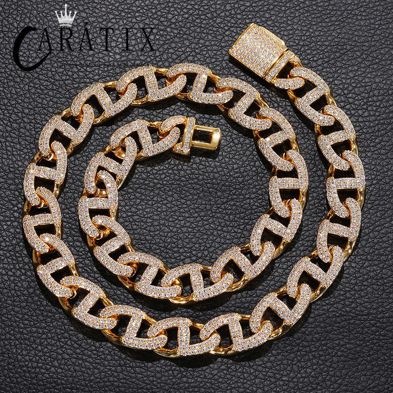 CARÁTIX 13mm Geometric Box Lock Chain | 5A+ CZ Iced Out Hip Hop Cuban Necklace for Men