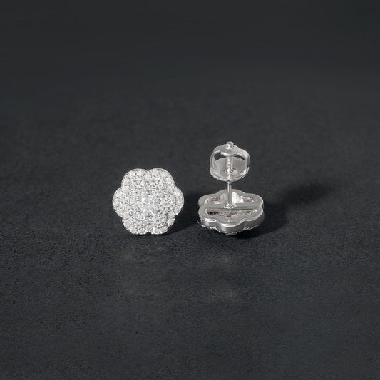 Creative Flower Shape 925 Silver Moissanite Hip Hop Stud Earrings - CaratixJewelry