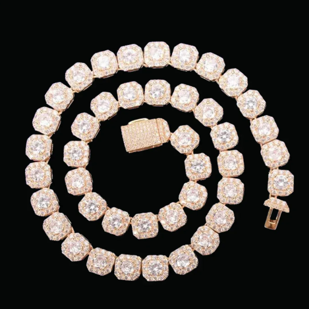 9MM Square Clustered Tennis Iced Out Necklace Chain – Luxury Hip Hop Jewelry for Men & Women - CaratixJewelry