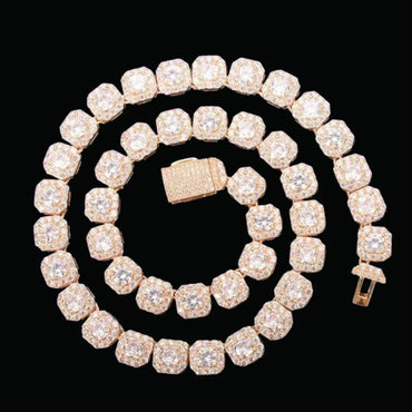 9MM Square Clustered Tennis Iced Out Necklace Chain – Luxury Hip Hop Jewelry for Men & Women - CaratixJewelry