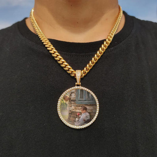 45mm Hip Hop Iced Out DIY Photo CZ Pendant Custom Picture Pendant Necklace Personalized Women Men Rapper Jewelry For Him Her - CaratixJewelry