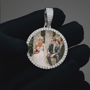 45mm Hip Hop Iced Out DIY Photo CZ Pendant Custom Picture Pendant Necklace Personalized Women Men Rapper Jewelry For Him Her - CaratixJewelry