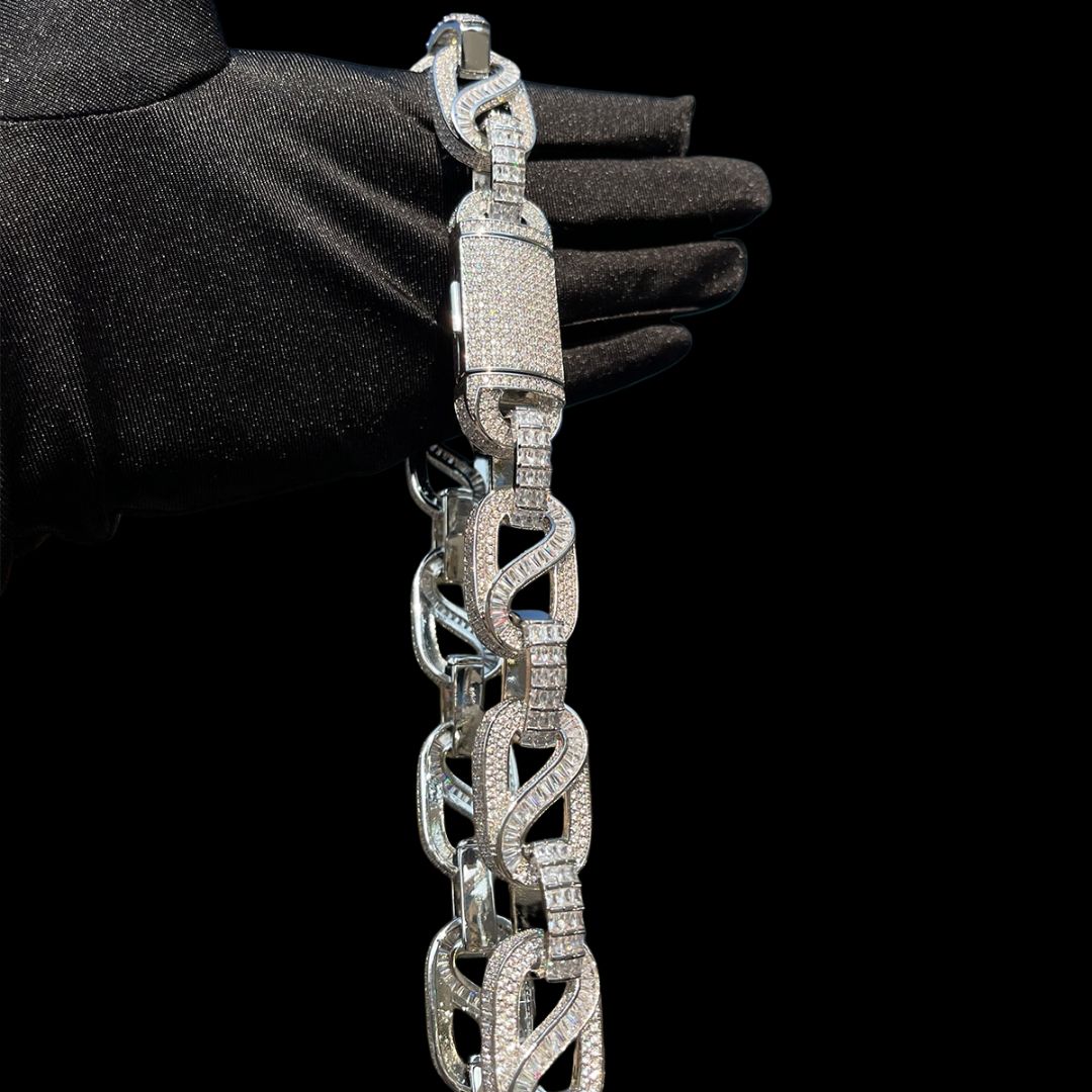 20MM Baguette Infinity Link Cuban Iced Out Diamond Necklace Chain – Luxury Hip Hop Jewelry for Men & Women