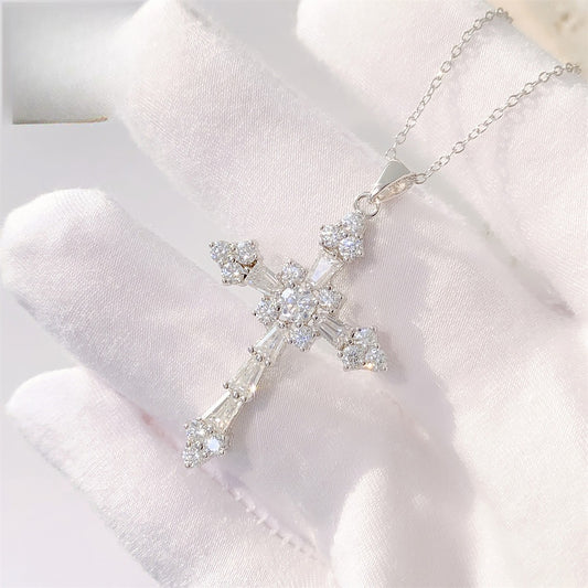 Luxury S925 Moissanite Crucifix Necklace - Passes Diamond Tester Clavicle Chain | Caratix