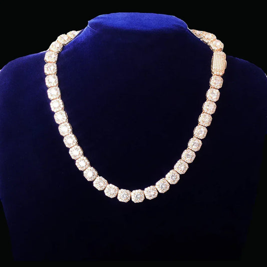 9MM Square Clustered Tennis Iced Out Necklace Chain – Luxury Hip Hop Jewelry for Men & Women - CaratixJewelry