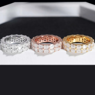 Emerald-Cut Moissanite Ring | S925 Silver Unisex Iced Out Hip Hop Fashion Jewelry - CaratixJewelry