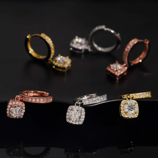 S925 Silver Moissanite Square Bag Design Hoop Earrings - CaratixJewelry