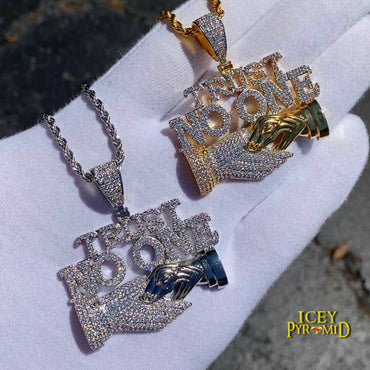 Trust No One Iced Out Letter Pendant Necklace – Custom Hip Hop Jewelry for Men - CaratixJewelry