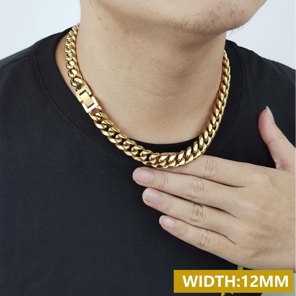 CARÁTIX - 2024 Fashion New Hip Hop Stainless Steel 18 k Miami Cuban Link Chain Men Necklace Jewelry Valentine's Day Gift for Men & Girls & Boys Mothers' Day Gift #Springtok