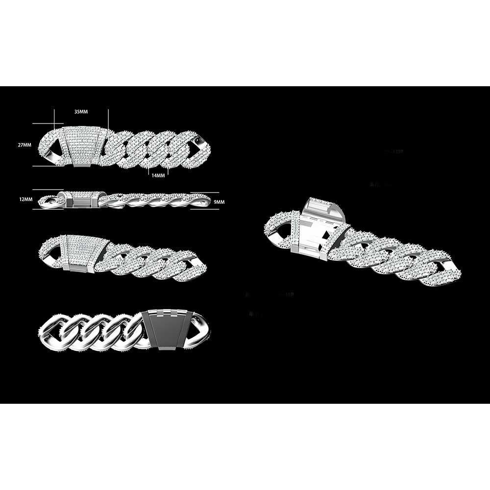 CARÁTIX – 24mm 4-Row Rectangle CZ Cuban Link Chain Necklace | Bling Prong Hip Hop Jewelry for Men