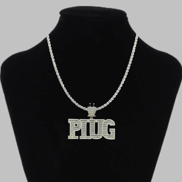 PLUG Special Bail Iced Out Letter Pendant Necklace – Custom Hip Hop Jewelry for Men - CaratixJewelry