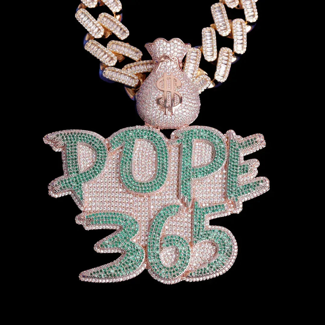 Money Bag Bail Two Tone Solid Iced Out Personalized Custom Name Necklace Pendant - Luxury Custom Jewelry - CaratixJewelry