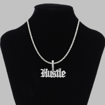 Hustle Iced Out Letter Diamond Pendant Necklace – Custom Hip Hop Jewelry for Men