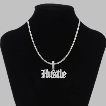 Hustle Iced Out Letter Pendant Necklace – Custom Hip Hop Jewelry for Men - CaratixJewelry