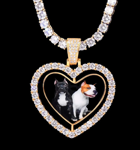 Rotating Double-Sided Heart Tennis Custom Photo Pendant Necklace – Iced Out Hip Hop Jewelry - CaratixJewelry
