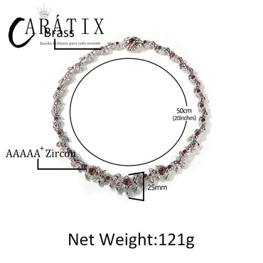 CARÁTIX Red Stone Eyes Thorns Link Chain Necklace – 5A+ CZ Iced Out Hip Hop Bling Jewelry for Men & Women | Rapper Gift