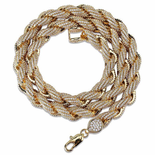 CARÁTIX Gold Twist Rope Chain Necklace – Micro Pave CZ Iced Out Hip Hop Bling Jewelry for Men | Round Link Rapper Gift