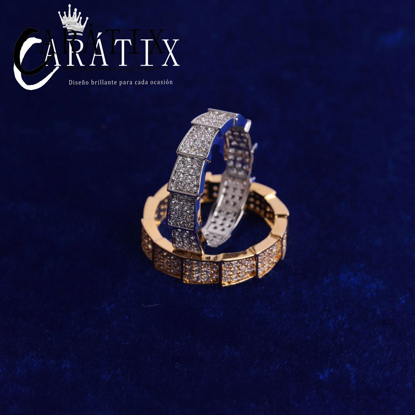 Caratix-Hip Hop Full Brick Snake Ring True Electroplating Simple Fashion Personality Hipster Ring High Quality Hip Hop Ring