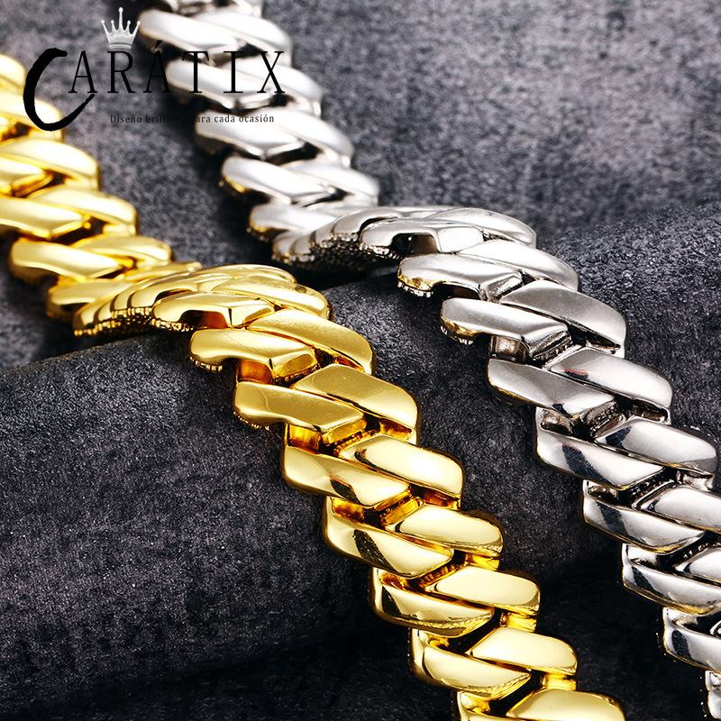 CARÁTIX - Hip Hop 3 Rows AAA CZ Stone Paved Bling Iced Out 20mm Geometric Square Link Chain Necklaces for Men Rapper Jewelry Valentine's Day Gift for Men & Girls & Boys Mothers' Day Gift #Springtok