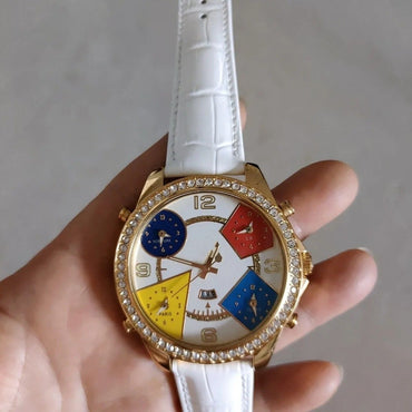 Iced Out Gold Watch Men's Multi-Function Leather | Caratix