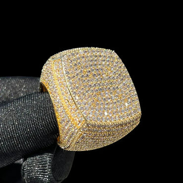Fully Iced Out Prong Setting Cushion Iced Out Ring – Luxury Hip Hop Jewelry for Men & Women - CaratixJewelry