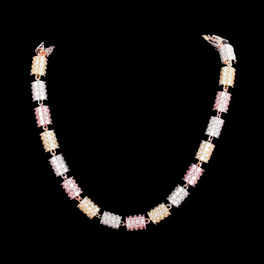 10MM Colorful Cylindrical Iced Out Necklace Chain - CaratixJewelry