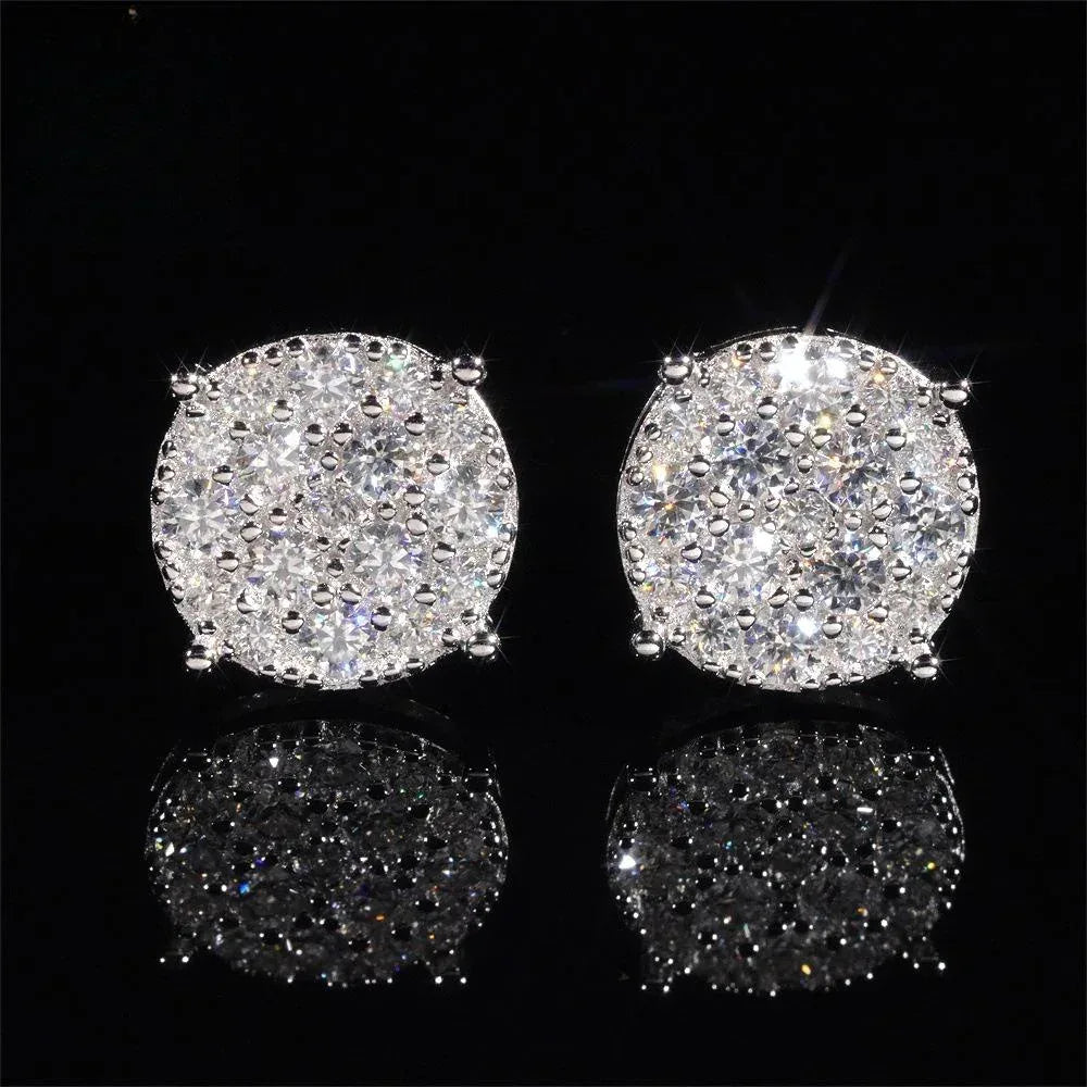New S925 Silver Full Pave Moissanite Round Stud Earrings - CaratixJewelry