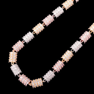 10MM Colorful Cylindrical Iced Out Diamond Necklace Chain – Luxury Hip Hop Jewelry for Men & Women