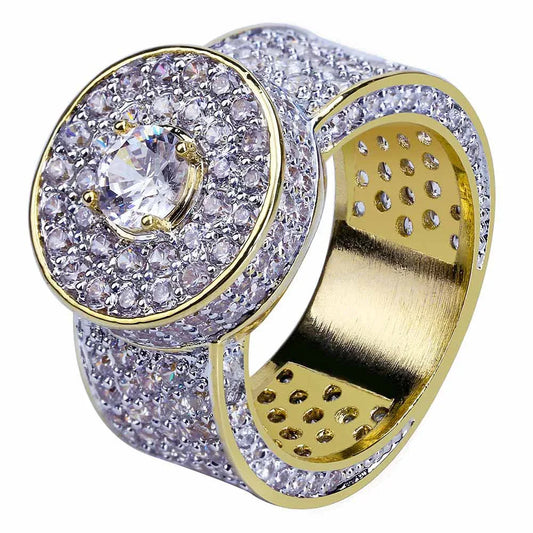 Classic Men's Big Gold Ring | Iced Out Micro-Pave Zirconia | Caratix