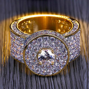 Classic Men's Big Gold Ring | Iced Out Micro-Pave Zirconia | Caratix