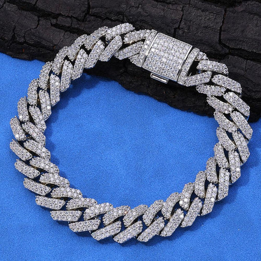 CARÁTIX 12MM 2-Row Miami Cuban Chain Necklace – Copper & CZ Iced Out Hip Hop Jewelry for Men & Women