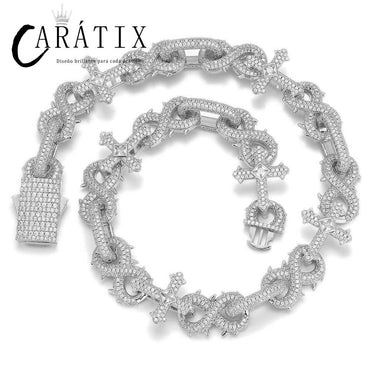 CARÁTIX – 5A+ CZ Bling Iced Infinity Cross Round Cuban Link Chain Necklace | Hip Hop Jewelry for Men