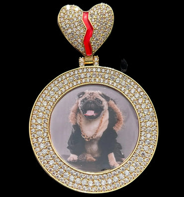 Triple Tennis Broken Heart Custom Photo Pendant Necklace – Iced Out Hip Hop Jewelry - CaratixJewelry