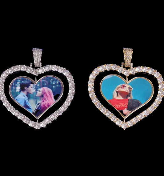 Rotating Double-Sided Heart Custom Photo Pendant Necklace – Iced Out Hip Hop Jewelry - CaratixJewelry