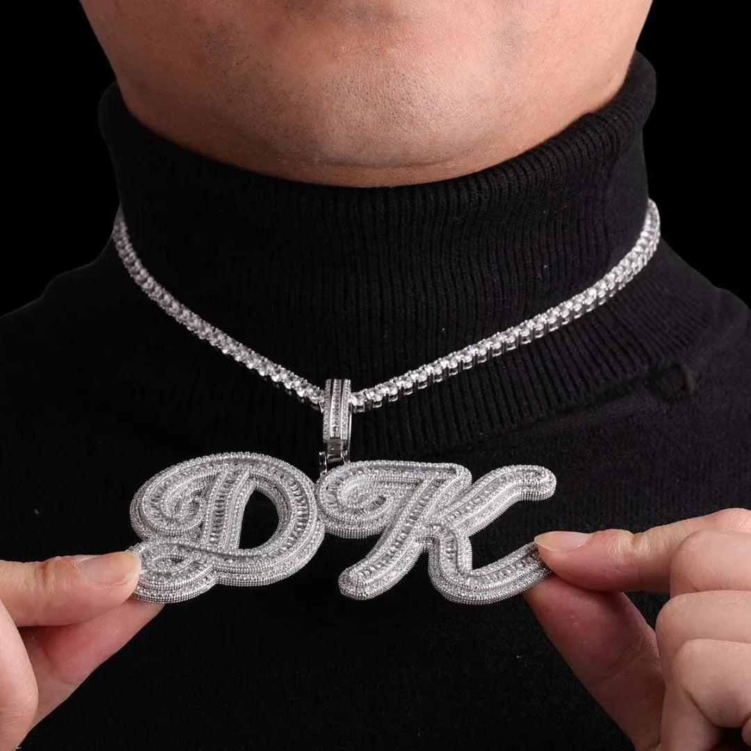 Designer Font Baguette Iced Out Personalized Custom Name Necklace Pendant - Luxury Custom Jewelry - CaratixJewelry