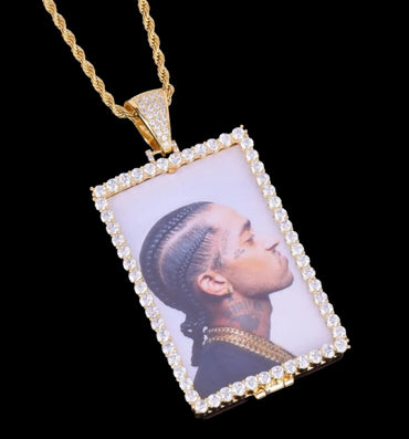 Rectangle Tennis Custom Photo Pendant Necklace – Iced Out Hip Hop Jewelry - CaratixJewelry