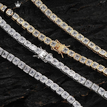 CARÁTIX 4x4mm Square CZ Tennis Chain Necklace – Iced Out Hip Hop Bling Choker for Men & Women | Zircon Cuban Link Jewelry Gift - CaratixJewelry