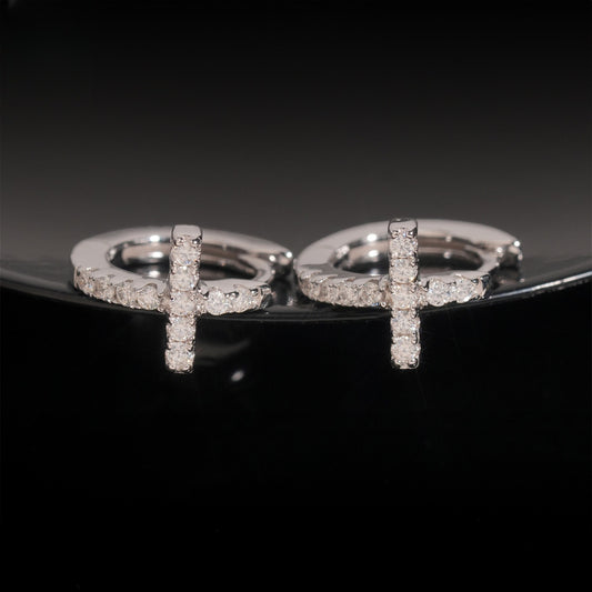 S925 Sterling Silver Moissanite Cross Stud Earrings | D Color VVS1 Bling | Caratix