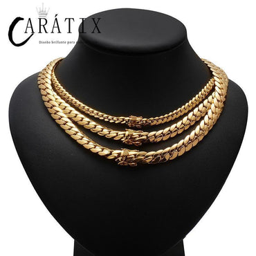 CARÁTIX Golden Hip Hop Cuban Link Tank Chain Necklace – Iced Out Jewelry for Men & Women - CaratixJewelry