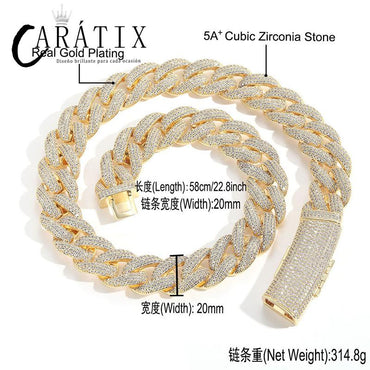 CARÁTIX 20mm Long Buckle Cuban Chain | 5A+ CZ Iced Out Hip Hop Necklace for Men