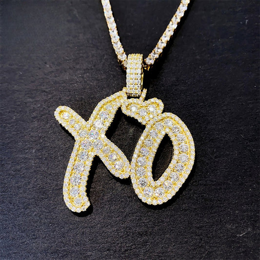 Iced Out XO Letter Pendant | Men's Gold Plated Hip Hop Alphabet Charm | Caratix