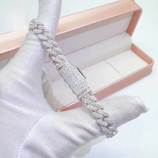 8mm Double-Row Moissanite Cuban Link Chain – S925 Sterling Silver Iced-Out Hip Hop Streetwear Necklace - CaratixJewelry