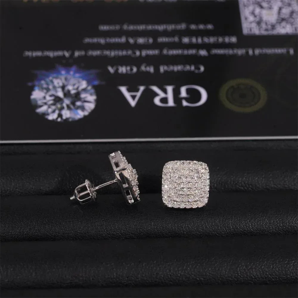 S925 Silver Three Row Full Pave Moissanite Stud Earrings - CaratixJewelry