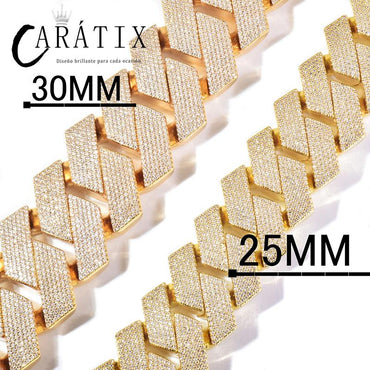 CARÁTIX 25mm/30mm Rhombus Cuban Link Chain Necklace – 5A+ CZ Iced Out Heavy Hip Hop Bling Jewelry for Men | Solid Rapper Gift