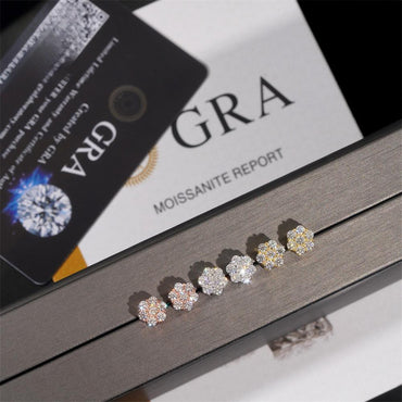 S925 Silver Full Pave 8mm Flower Moissanite Stud Earrings - CaratixJewelry