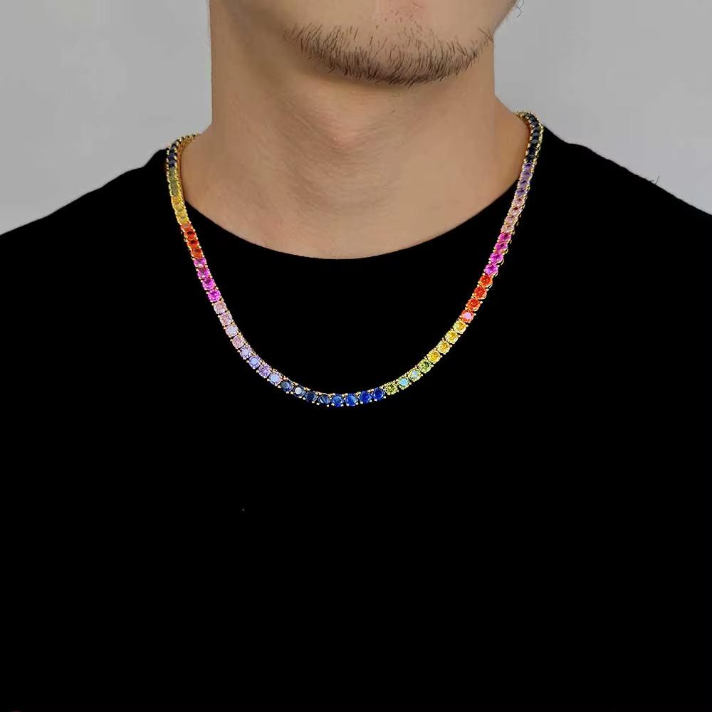 CARÁTIX - 5MM Women 18/K Multi-Color Gemstone Rainbow Tennis Chain High End Luxury Goods man Necklace Valentine's Day Gift for Men & Girls & Boys Mothers' Day Gift #Springtok