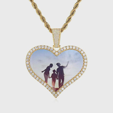 66mm Personalized Custom Big Heart Photo Pendants Bling Memarial Picture Necklaces Women Men Hip Hop Jewelry Gift - CaratixJewelry