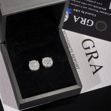 New S925 Silver Full Pave Moissanite Round Stud Earrings - CaratixJewelry