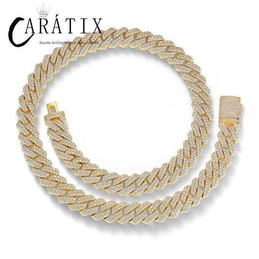 CARÁTIX 14mm Square Cuban Link Chain Necklace – 5A CZ Iced Out Hip Hop Bling Jewelry for Men | Solid Rapper Gift - CaratixJewelry