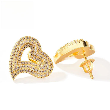Iced Out Hollow Heart Zircon Stud Earrings | Retro Luxury Hip Hop Jewelry | Caratix Jewelry - CaratixJewelry